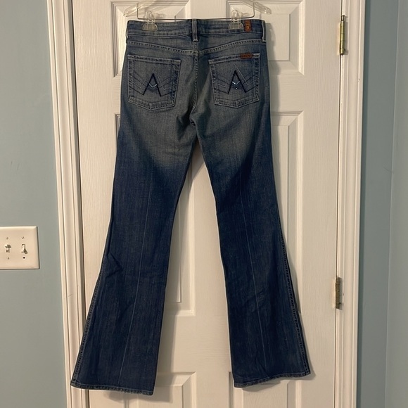 5 for $25 7 For‎ All Mankind "A" Pocket Flare Low Rise Jeans y2k Size 29 - Picture 3 of 14